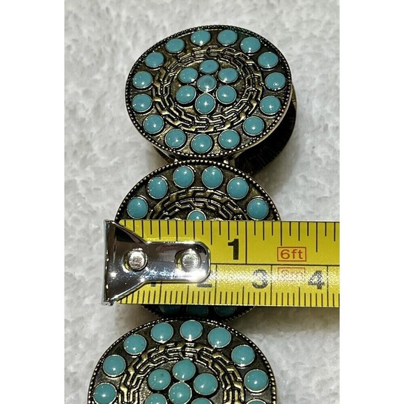 Native American Style Faux Turquoise Tribal Stretch Bracelet Gold Tone Cowgirl - Picture 6 of 6